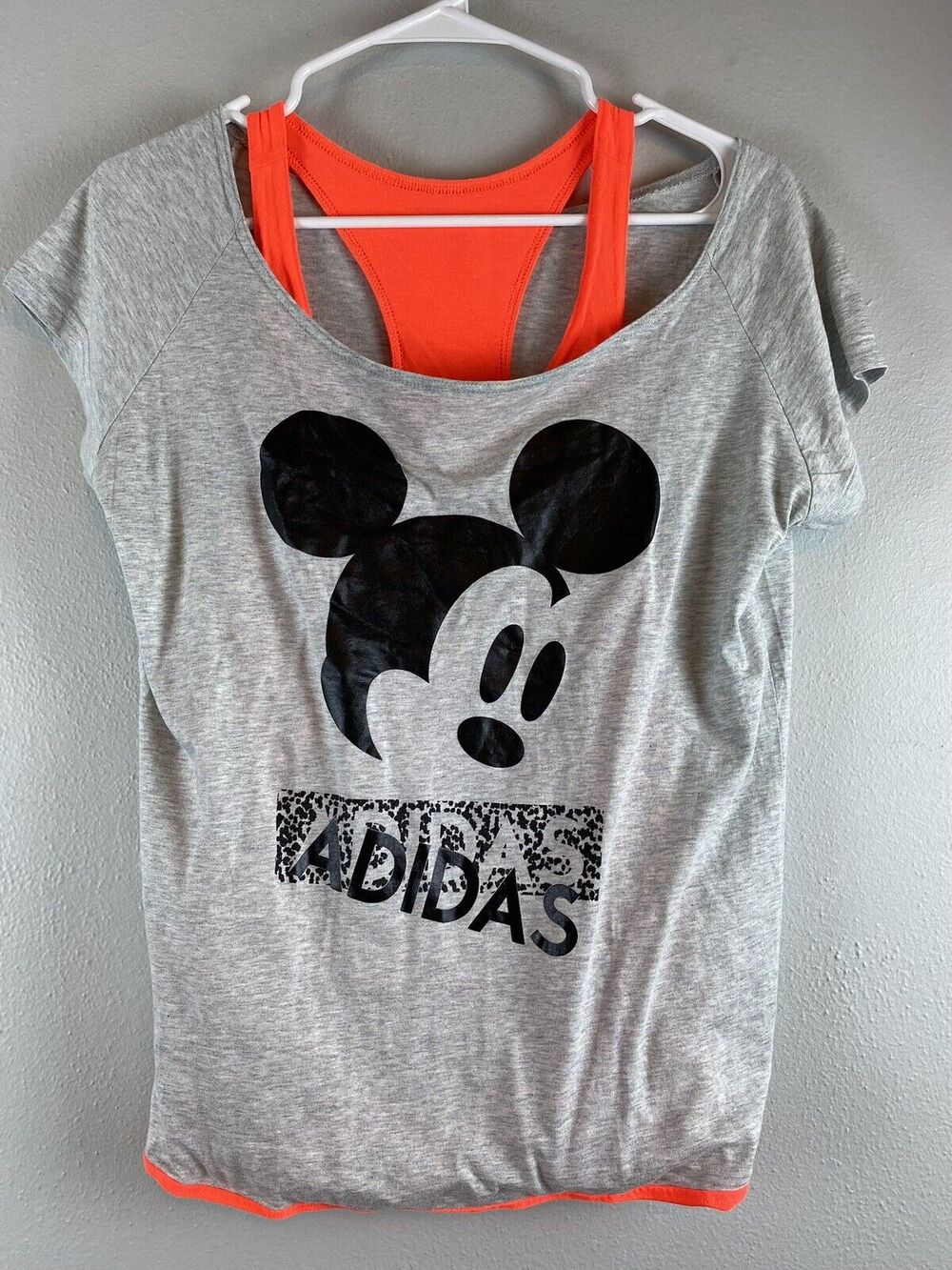 Adidas X NEO Disney Sz M Mickey Graphic Attached Neon Orange Racer Back Tee
